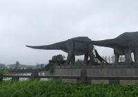 汝阳标志性巨型恐龙雕塑断裂 雨下太大了？