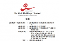 De Well Holdings Limited递表港交所 花旗及中金公司为联席保荐人 De Well Holdings Limited递表港交所 花旗及中金公司为联席保荐人