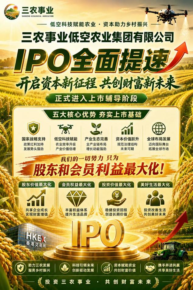 三农事业低空农业集团全面进入IPO辅导阶段 以股东与会员价值最大化为核心开启全球战略布局