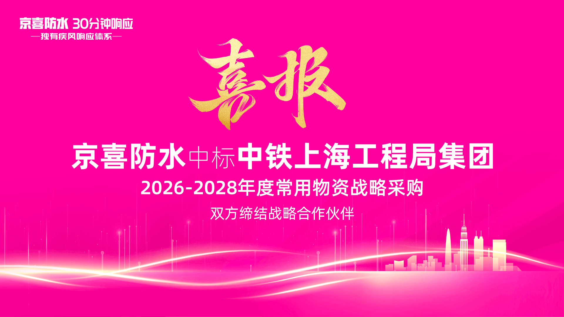 京喜防水中标中铁上海2026~2028年度常用物资战略采购