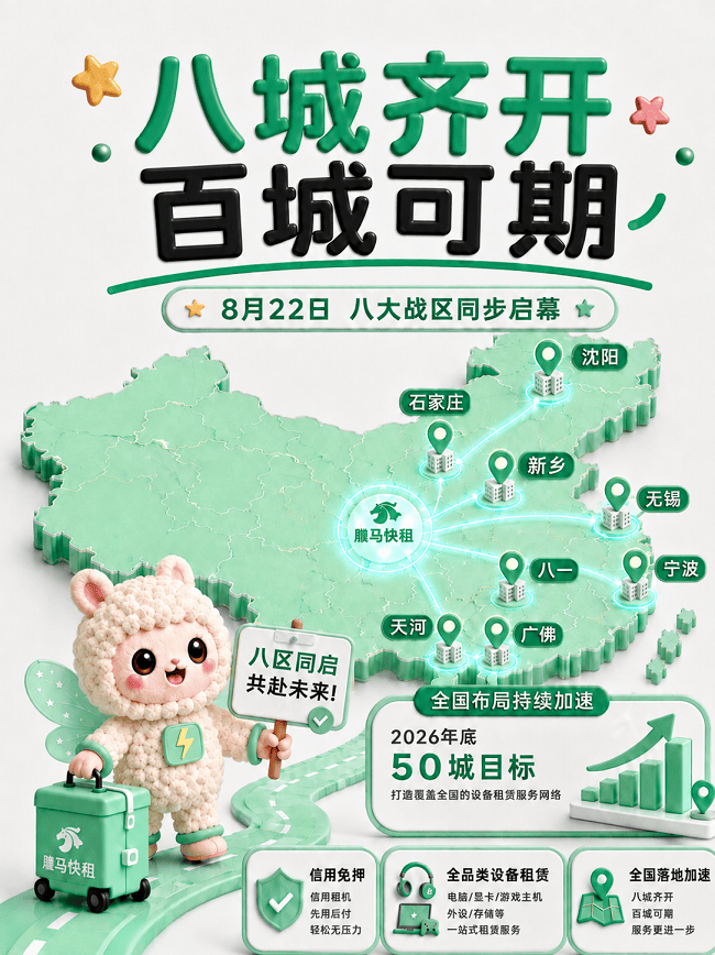 八城齐开，百城可期：雕马快租8月22日八大战区同步启幕，加速完成年底50城目标