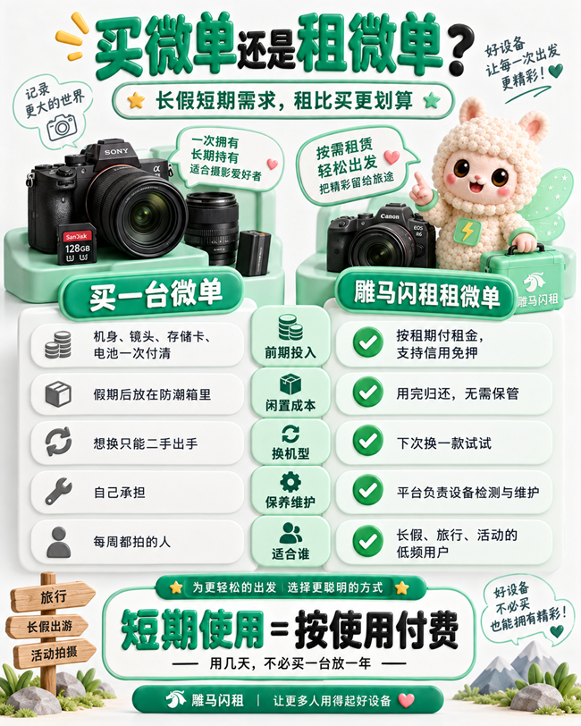 雕马闪租双节长假相机租赁避坑指南：如何免押金租到热门微单？附机型选择与售后标准